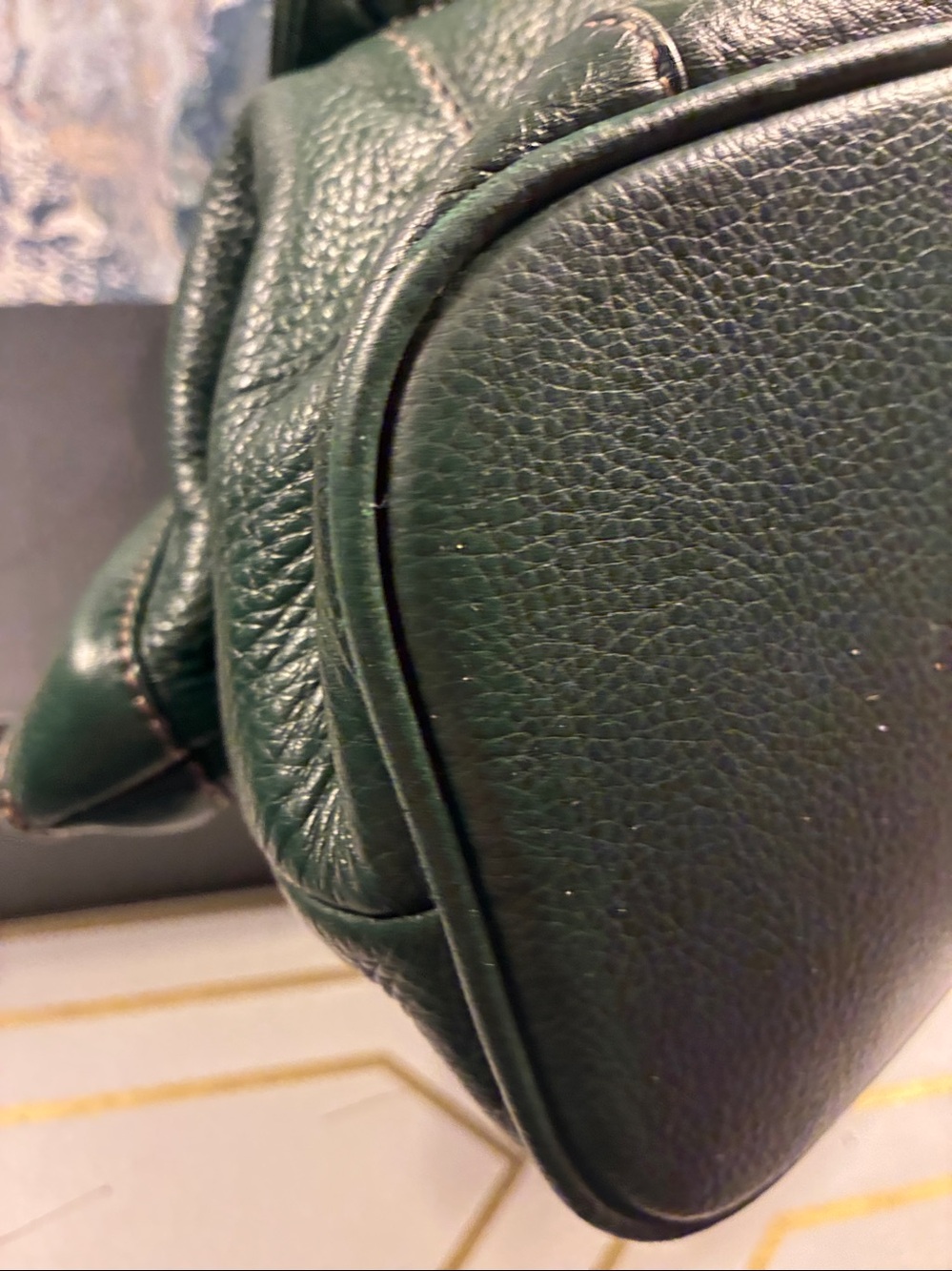 Vintage Liz Claiborne Dark Green Leather Top-Handle Satchel with Gold Hardware - Picture 15 of 15
